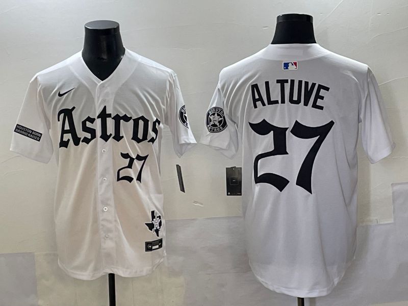 Men 2025 Houston Astros #27 Altuve White Five generations Joint Name Nike MLB Jersey style 13